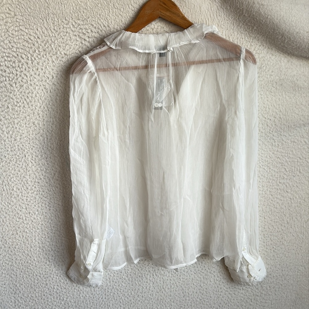 J. Crew Ruffle button-up shirt in crinkle chiffon Womens 0 Ivory‎ - Picture 7 of 9